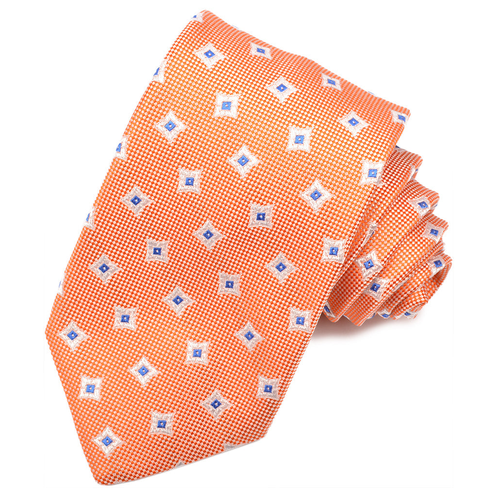 Melon, French Blue, and Latte Cubic Swivel Woven Silk Jacquard Tie by Dion Neckwear