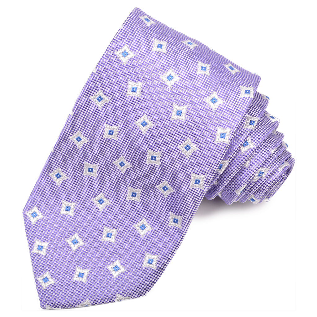 Purple, French Blue, and Latte Cubic Swivel Woven Silk Jacquard Tie by Dion Neckwear
