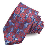 Navy, Wine, Red, and Sky Corolla Flowers Woven Italian Silk Jacquard Tie by Dion Neckwear