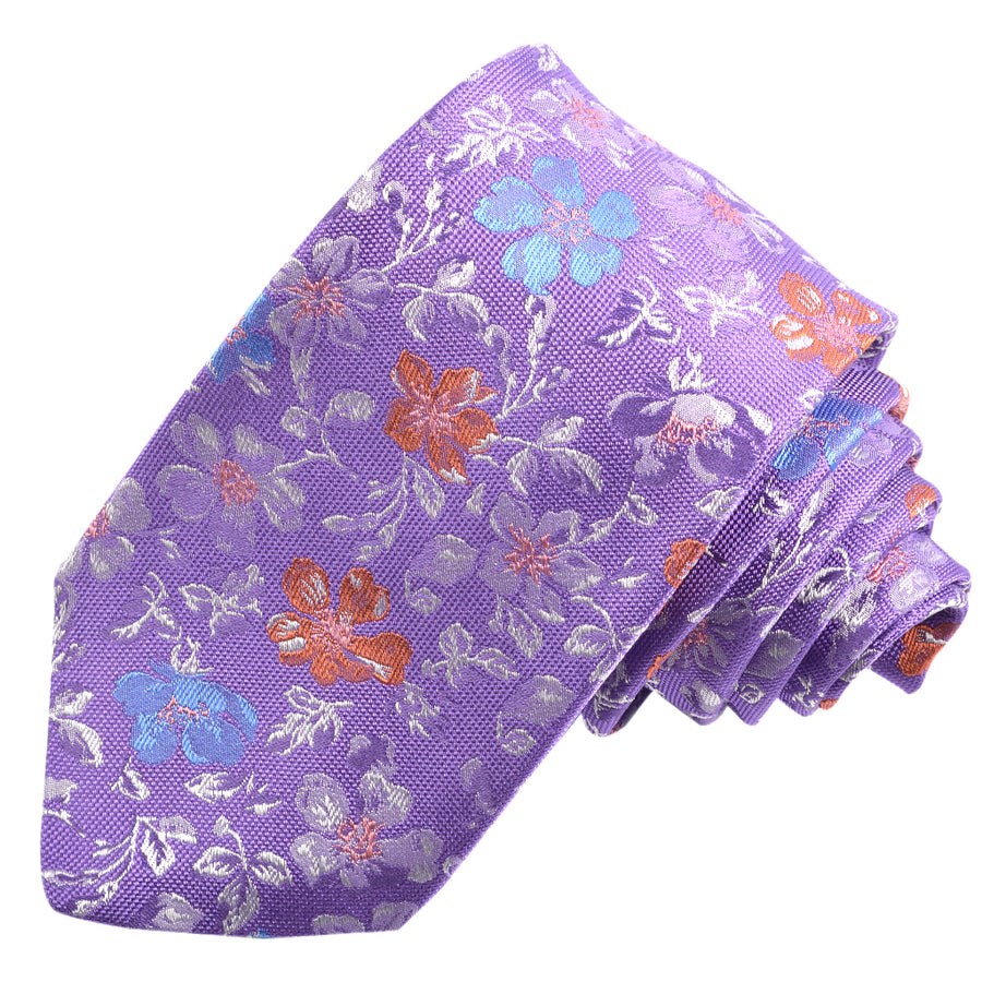 Lavender, Sky, and Coral Bermuda Buttercup Woven Italian Silk Jacquard Tie by Dion Neckwear