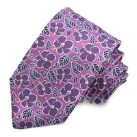 Lilac, Navy, and Melon Tropical Hibiscus Woven Italian Silk Jacquard Tie by Dion Neckwear