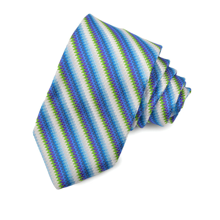 Blue, Purple, Lime, and Teal Missoni Stripe Woven Jacquard Silk Tie by Dion Neckwear