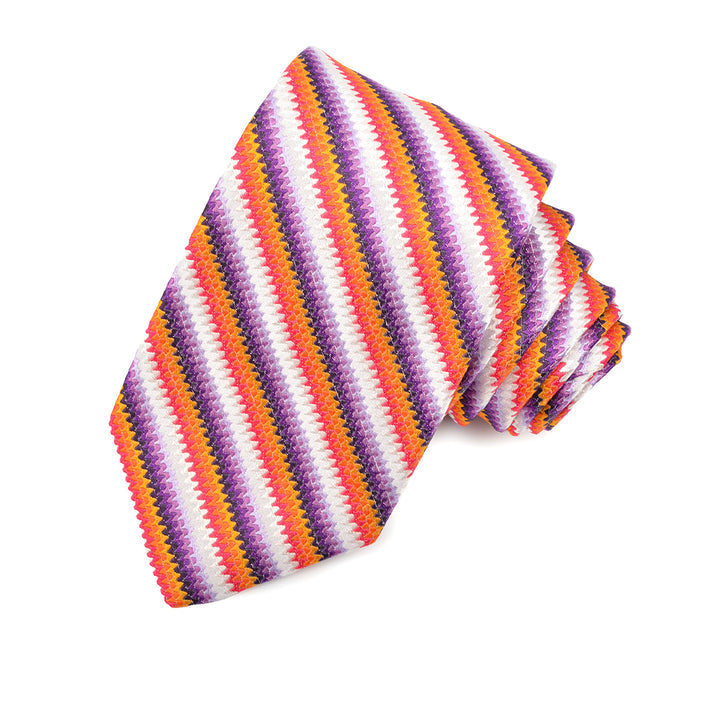 Purple, Orange, Lilac, and Pink Missoni Stripe Woven Jacquard Silk Tie by Dion Neckwear
