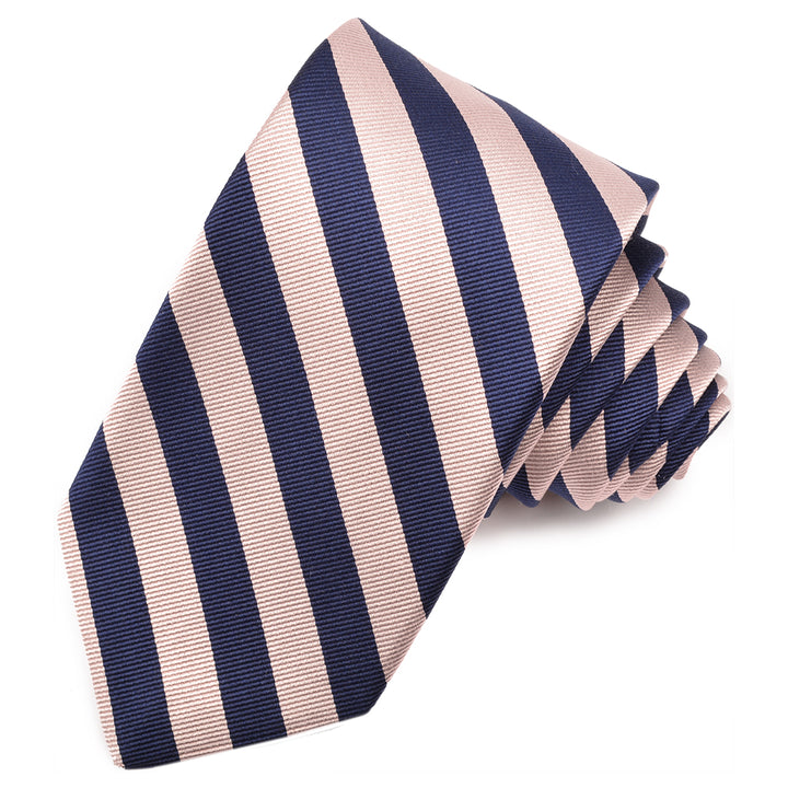 Navy and Pink Faille Bar Stripe Woven Jacquard Silk Tie by Dion Neckwear