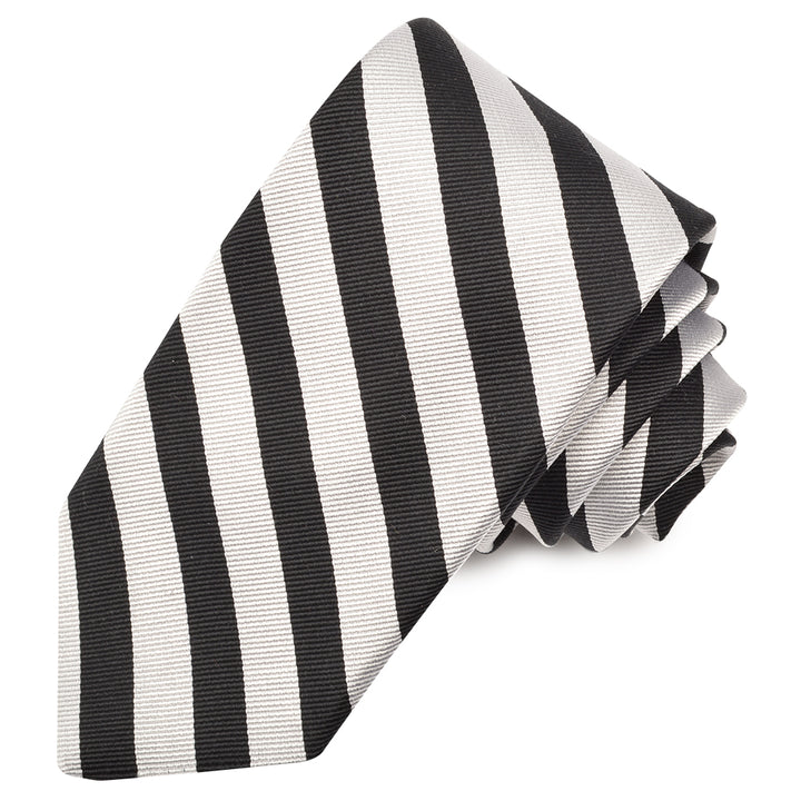 Black and White Faille Bar Stripe Woven Jacquard Silk Tie by Dion Neckwear