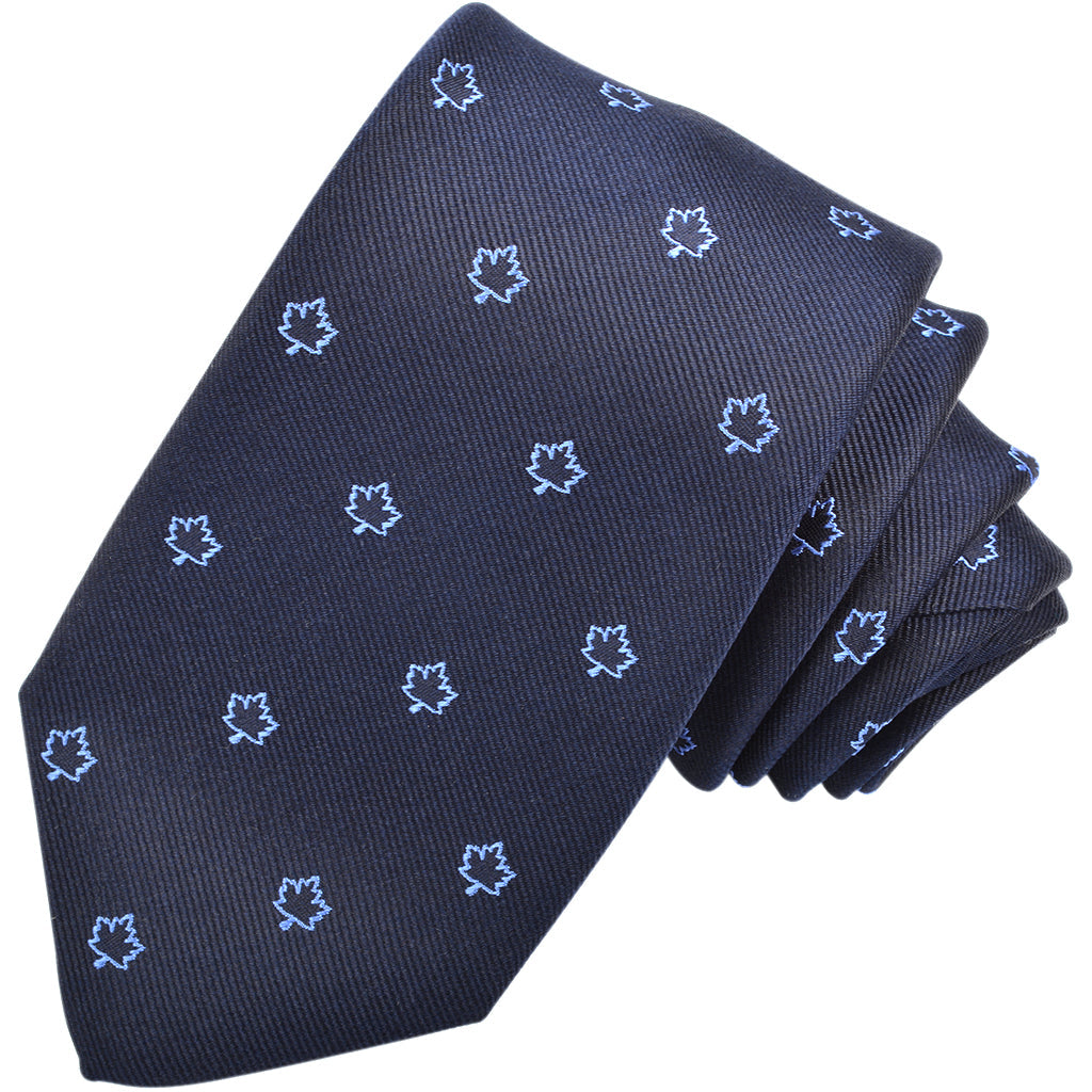 Navy and Blue Canadian Maple Leaf Spaced Woven Silk Jacquard Tie by Dion Neckwear