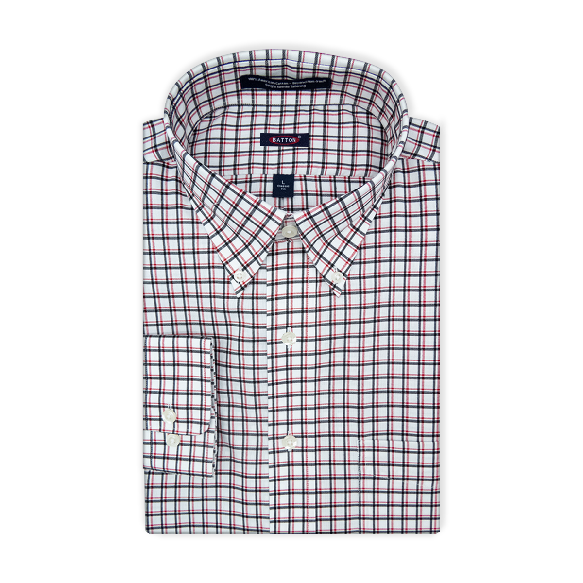 'Georgia' Crimson and Black Check Long Sleeve Beyond Non-Iron® Cotton Twill Sport Shirt by Batton