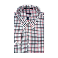 'Georgia' Crimson and Black Check Long Sleeve Beyond Non-Iron® Cotton Twill Sport Shirt by Batton