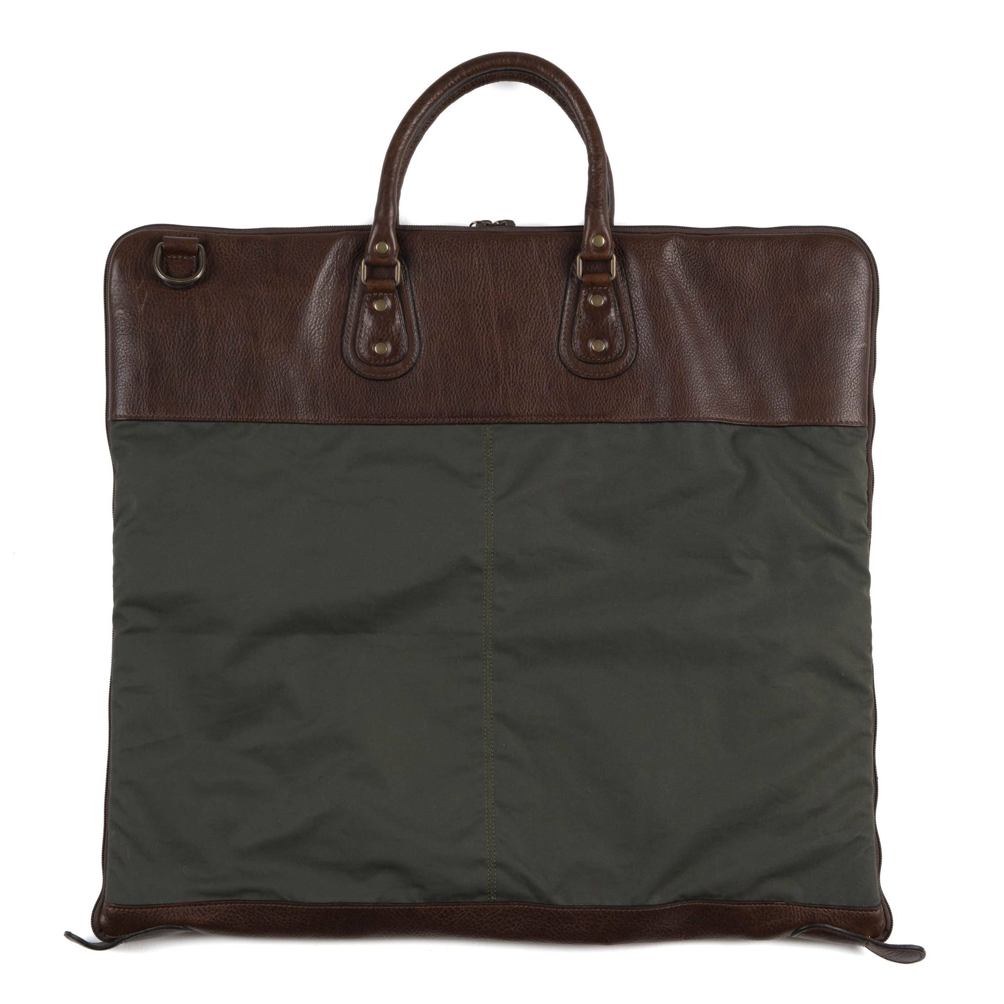 Gravely Garment Bag in Olive Ventile and Titan Milled Brown by Moore & Giles