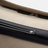 Nova - The Original Garment Roller Duffle in Beige Herringbone Waxed Canvas with Black Leather Trim by Wool & Oak