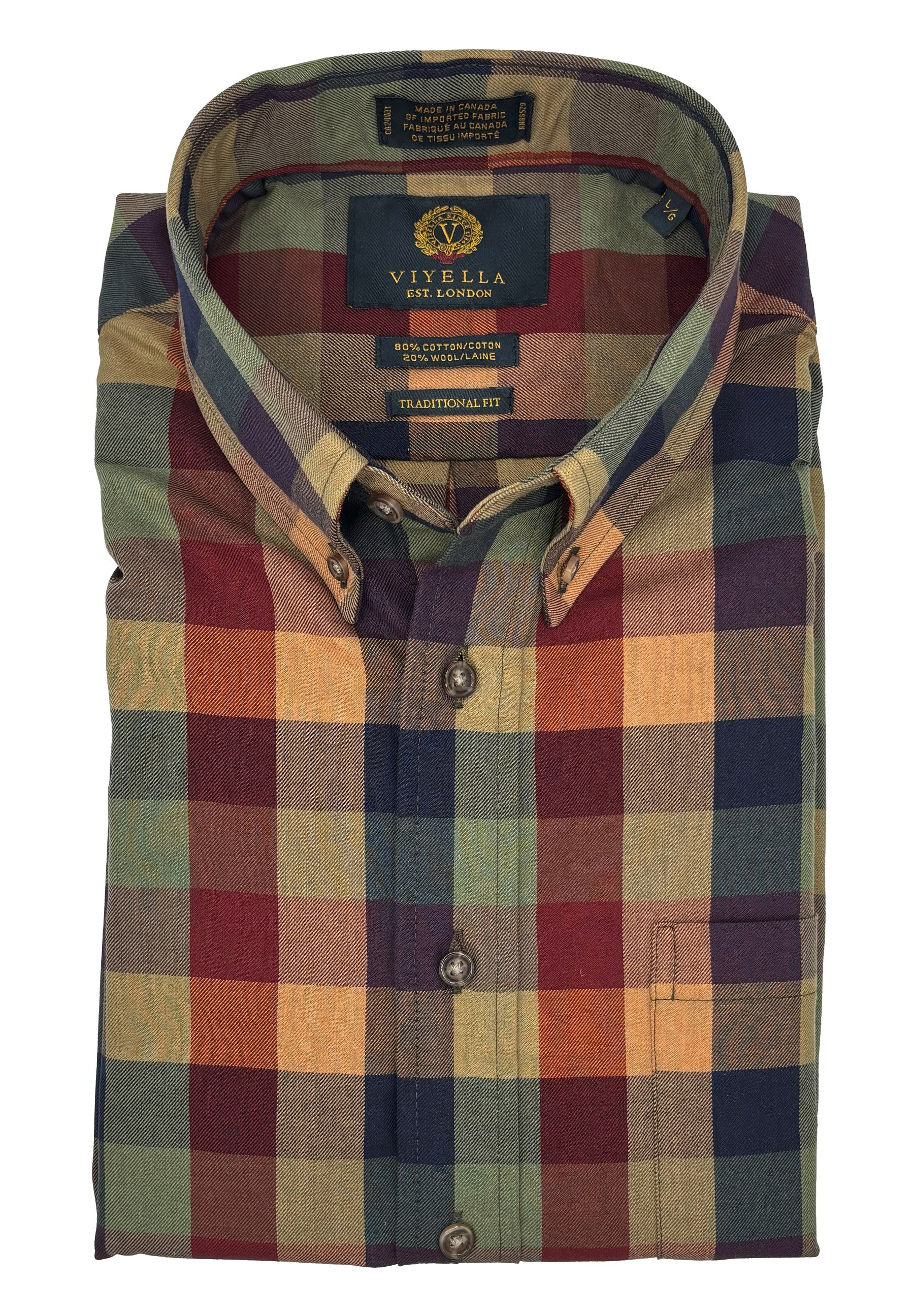 Fall Multi Plaid Cotton and Wool Blend Button-Down Shirt (Tailored Fit) by Viyella