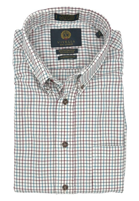 Blue, Red, Grey, and Winter White Mini Tattersall Cotton and Wool Blend Button-Down Shirt by Viyella