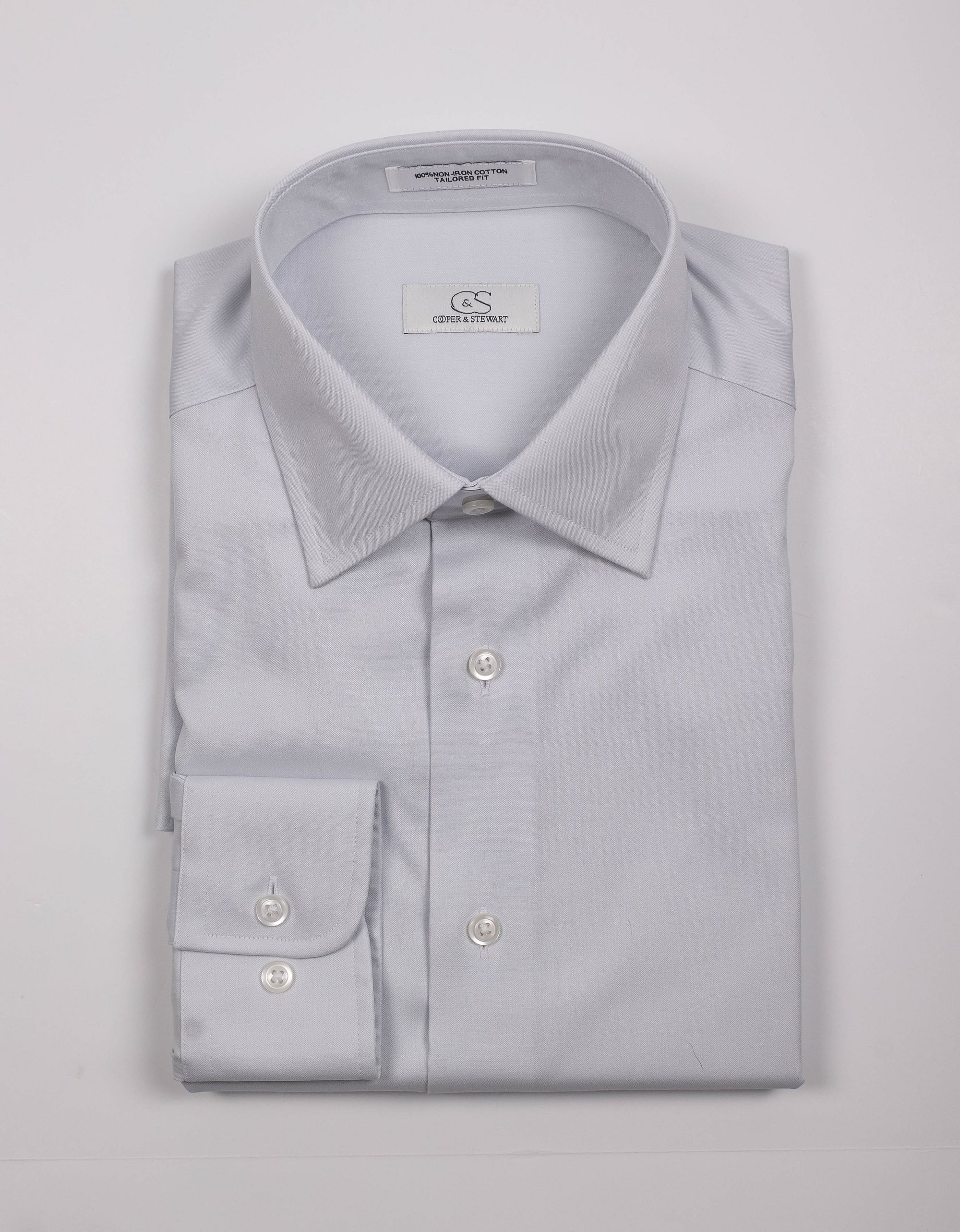 Solid Silver Grey Wrinkle-Free Cotton Dress Shirt by Cooper & Stewart