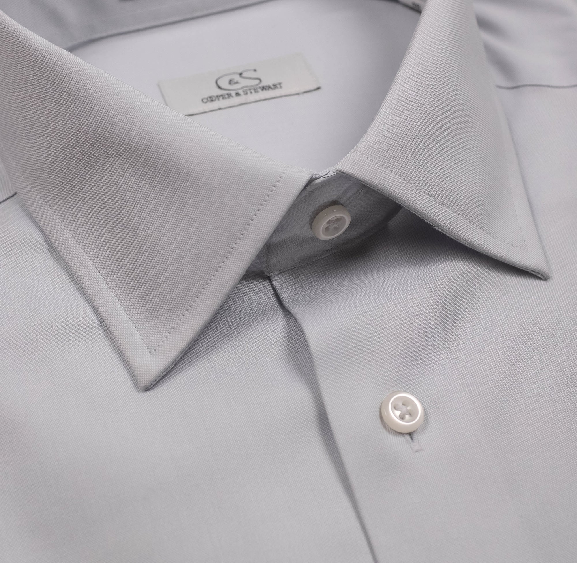 Solid Silver Grey Wrinkle-Free Cotton Dress Shirt by Cooper & Stewart