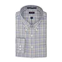 'Heath' Khaki, Berry, and Grey Check Long Sleeve Beyond Non-Iron® Cotton Twill Sport Shirt by Batton