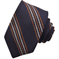 Mocha, Sand, and Navy Fine Double Bar Stripe Italian Grand Grassa Grenadine Silk Tie by Dion Neckwear