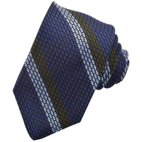Forest, Sky, and Marine Blue Double Bar Stripe Italian Grand Grassa Grenadine Silk Tie by Dion Neckwear