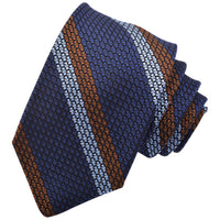 Mocha, Sky, and Marine Blue Double Bar Stripe Italian Grand Grassa Grenadine Silk Tie by Dion Neckwear