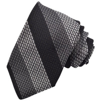 Silver, Grey, and Black Bold Double Bar Stripe Italian Grand Grassa Grenadine Silk Tie by Dion Neckwear