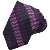 Purple, Lilac, and Navy Tonal Double Bar Stripe Italian Grand Grassa Grenadine Silk Tie by Dion Neckwear