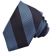 Powder Blue and Navy Single Bar Stripe Italian Grand Grassa Grenadine Silk Tie by Dion Neckwear