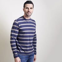 Palisades Awning Stripe Long Sleeve Peruvian Cotton Tee Shirt in Navy/Medium Grey by Left Coast Tee