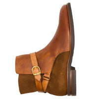 Jodphur Italian Calfskin and Suede Strap-In Chelsea Boot in Cognac by Zelli Italia