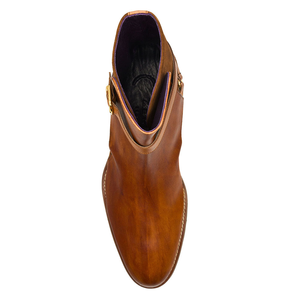 Jodphur Italian Calfskin and Suede Strap-In Chelsea Boot in Cognac by Zelli Italia