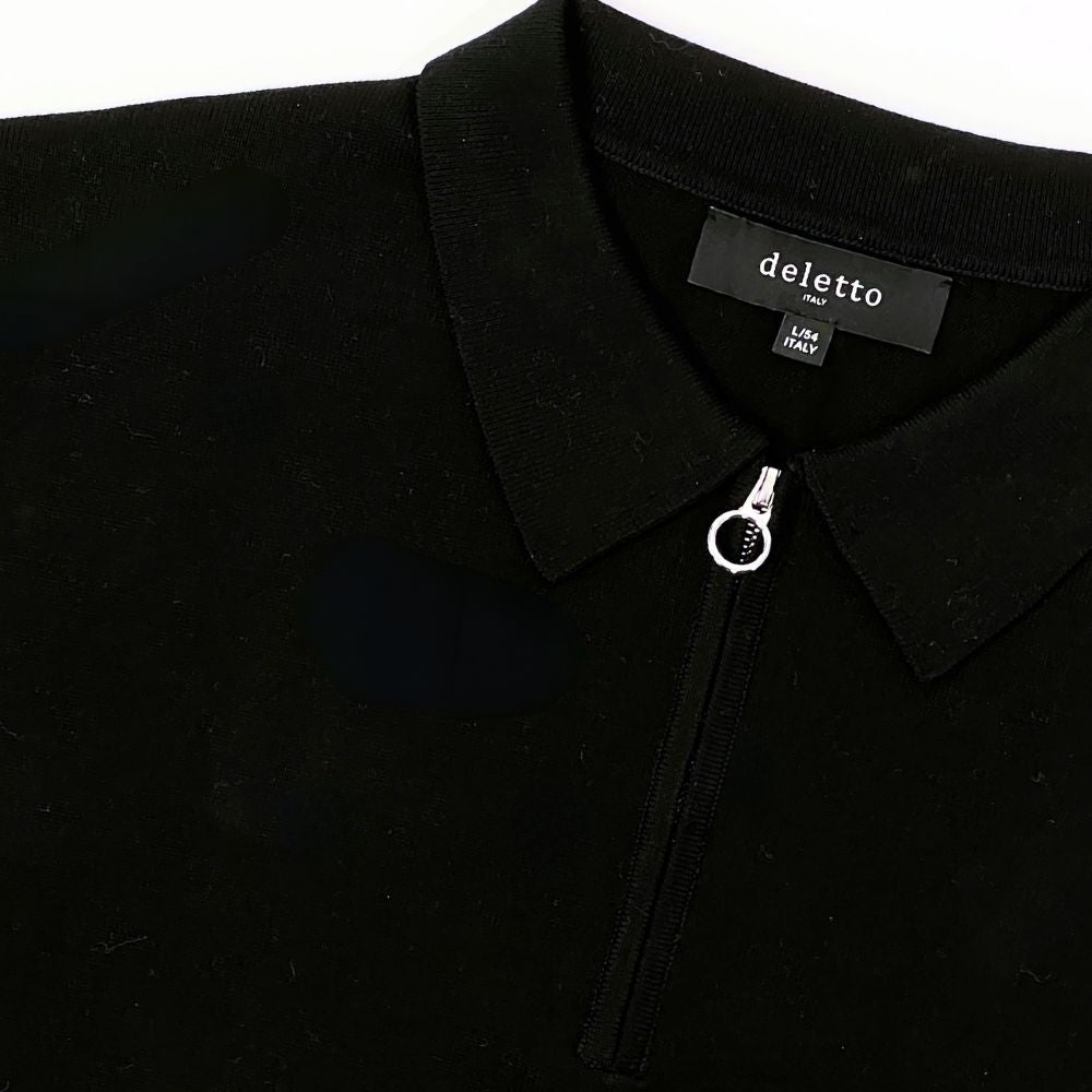Justino Solid Double Jersey Stitch Pima Cotton Zip Polo in Black by De
