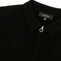 Justino Solid Double Jersey Stitch Pima Cotton Zip Polo in Black by Deletto Italy