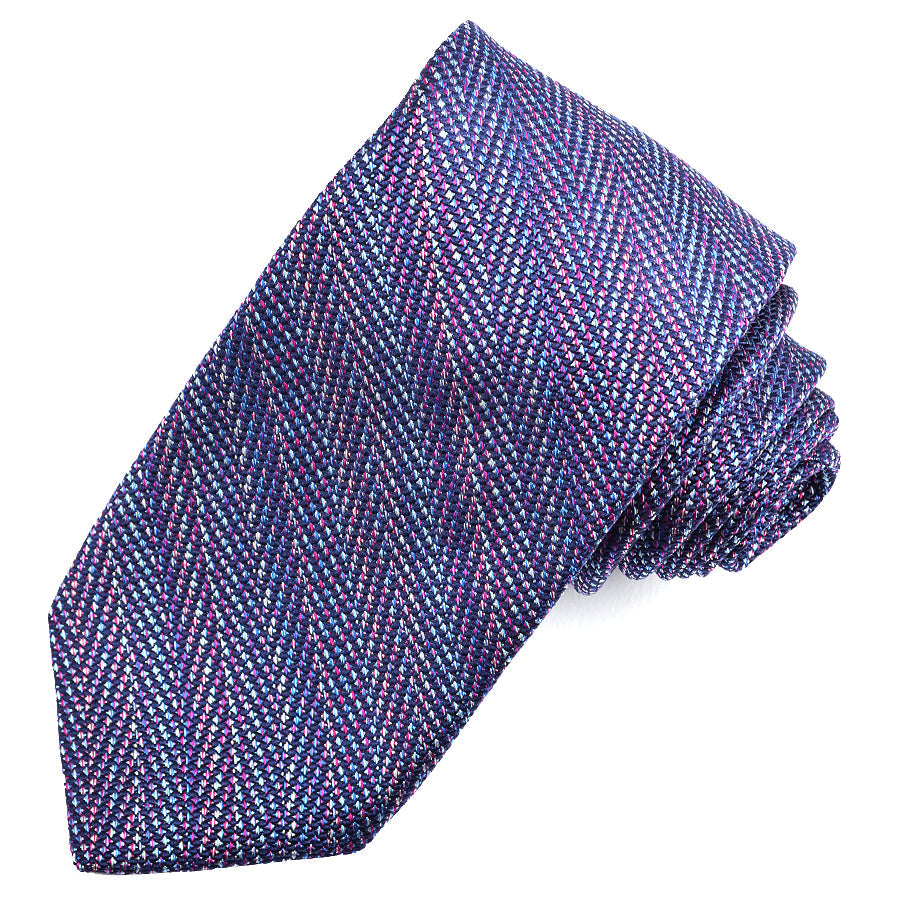 Navy, Ocean, Berry, and Teal Stripe Woven Jacquard Silk Tie by Dion Neckwear