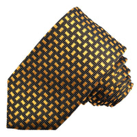 Gold, Black, and Latte Micro Neat Geometric Woven Silk Jacquard Tie by Dion Neckwear