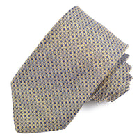 Gold, Angel Blue, and Navy Micro Neat Ring Medallion Woven Italian Silk Jacquard Tie by Dion Neckwear