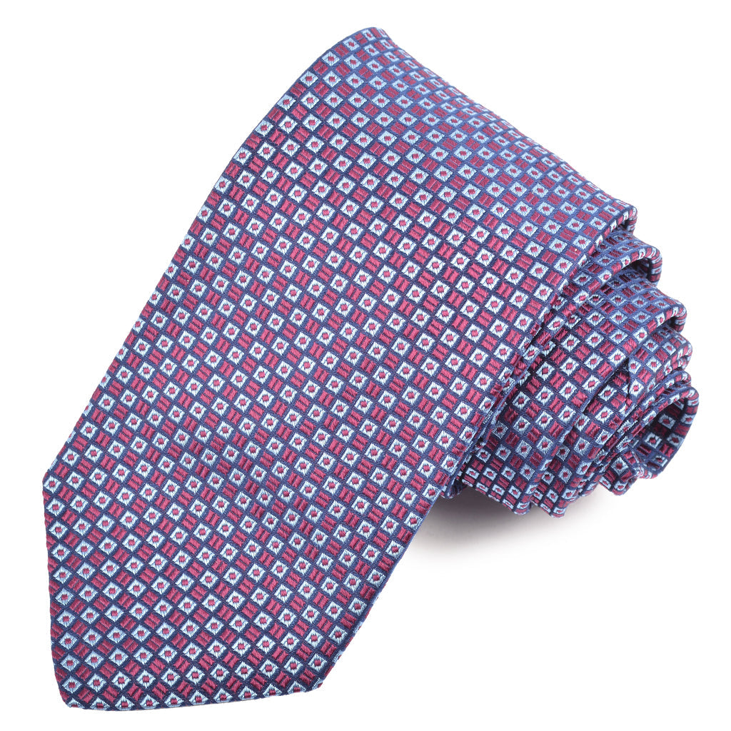 Bordeaux, Angel Blue, and Navy Micro Neat Woven Italian Silk Jacquard Tie by Dion Neckwear