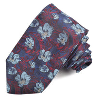 Navy, Cherry, and Sky Garden of Pansies Woven Italian Silk Jacquard Tie by Dion Neckwear