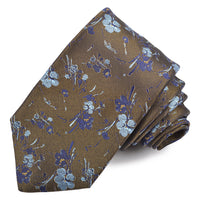 Bronze, Sky, and Ocean Mona Lisa Floral Woven Italian Silk Jacquard Tie by Dion Neckwear