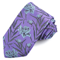 Purple, Sky, and Onyx Rose of Paradise Woven Italian Silk Jacquard Tie by Dion Neckwear