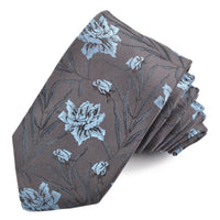 Charcoal, Sky, and Onyx Rose of Paradise Woven Italian Silk Jacquard Tie by Dion Neckwear