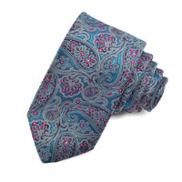 Dark Teal, Berry, and Navy Teardrop Floral Woven Jacquard Silk Tie by Dion Neckwear