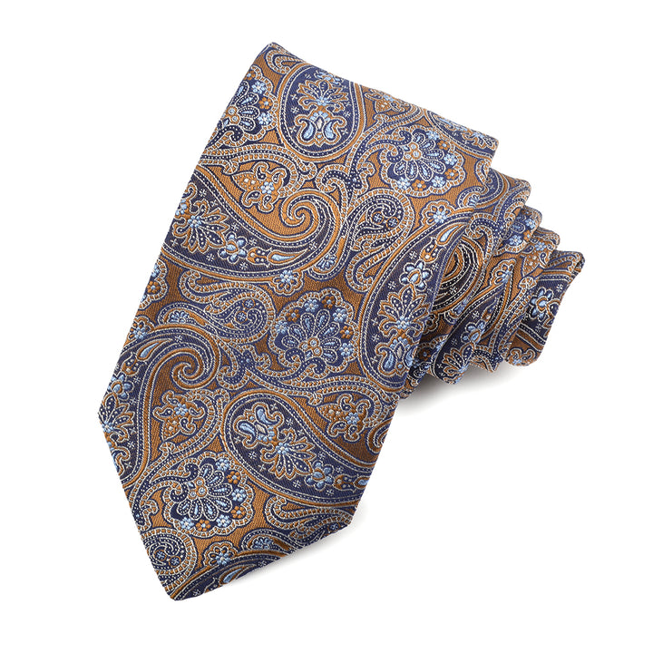 Tobacco, Sky, and Navy Teardrop Floral Woven Jacquard Silk Tie by Dion Neckwear
