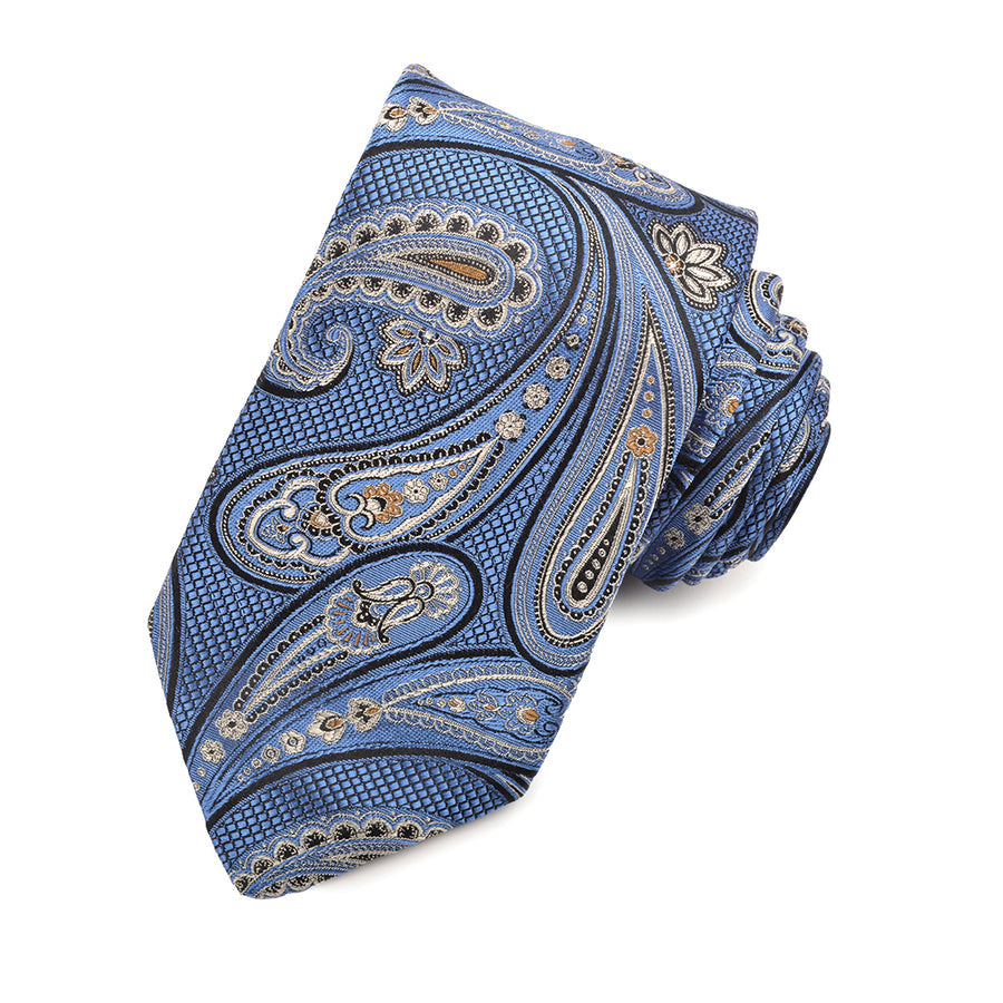 French Blue, Camel, and Onyx Oxford Teardrop Woven Jacquard Silk Tie by Dion Neckwear