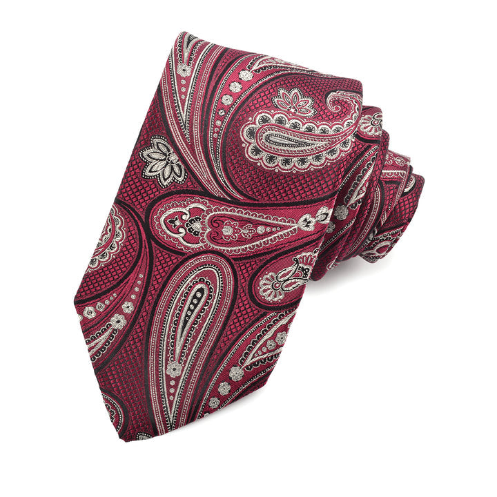 Berry, Silver Grey and Onyx Oxford Teardrop Woven Jacquard Silk Tie by Dion Neckwear