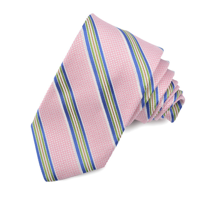 Pink, Bluette, and Mint Houndstooth Satin Rep Stripe Woven Silk Jacquard Tie by Dion Neckwear (Copy)