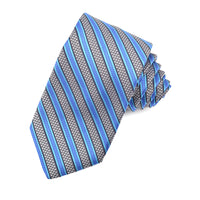 Charcoal, French Blue, and Teal Houndstooth Satin Border Stripe Woven Silk Jacquard Tie by Dion Neckwear