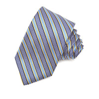 Royal, Sky, and Yellow Houndstooth Satin Border Stripe Woven Silk Jacquard Tie by Dion Neckwear