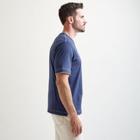 County Line Layered Effect High V-Neck Tee Shirt in Navy Mélange by Left Coast Tee