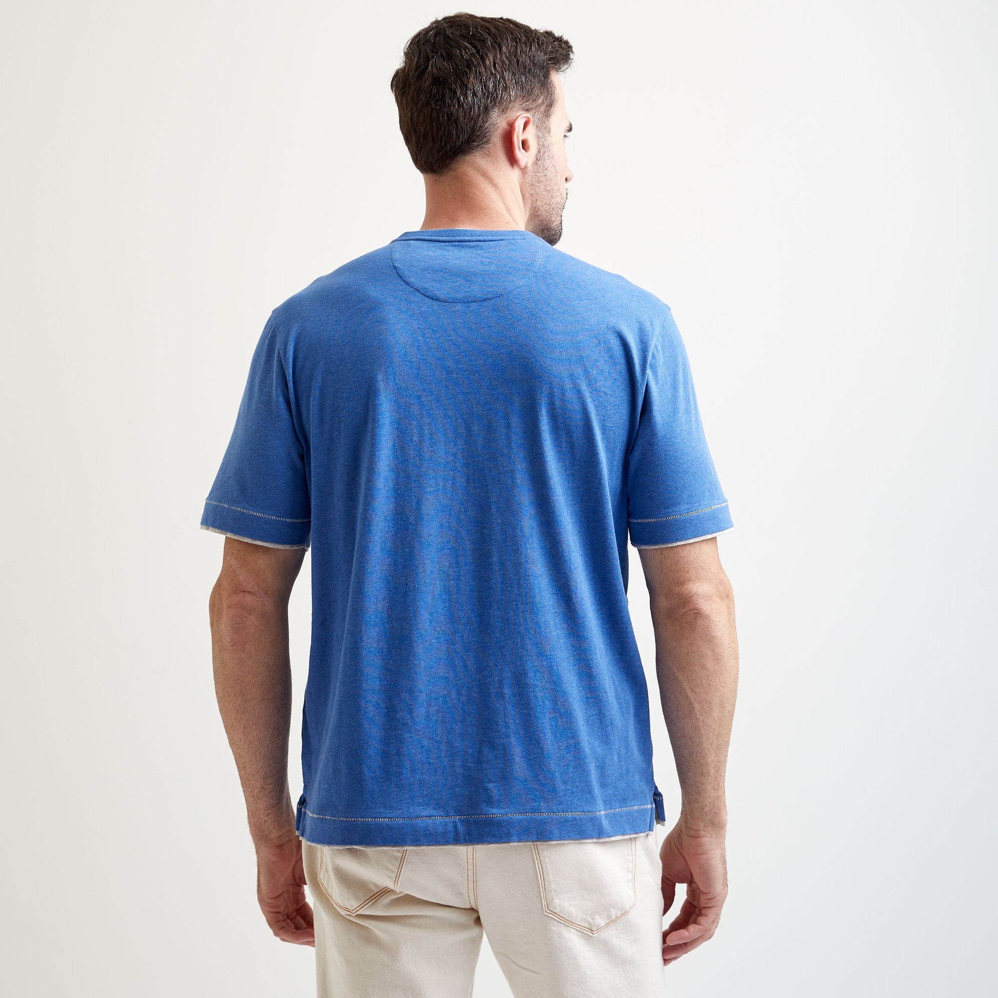 County Line Layered Effect High V-Neck Tee Shirt in Bright Blue Mélange by Left Coast Tee