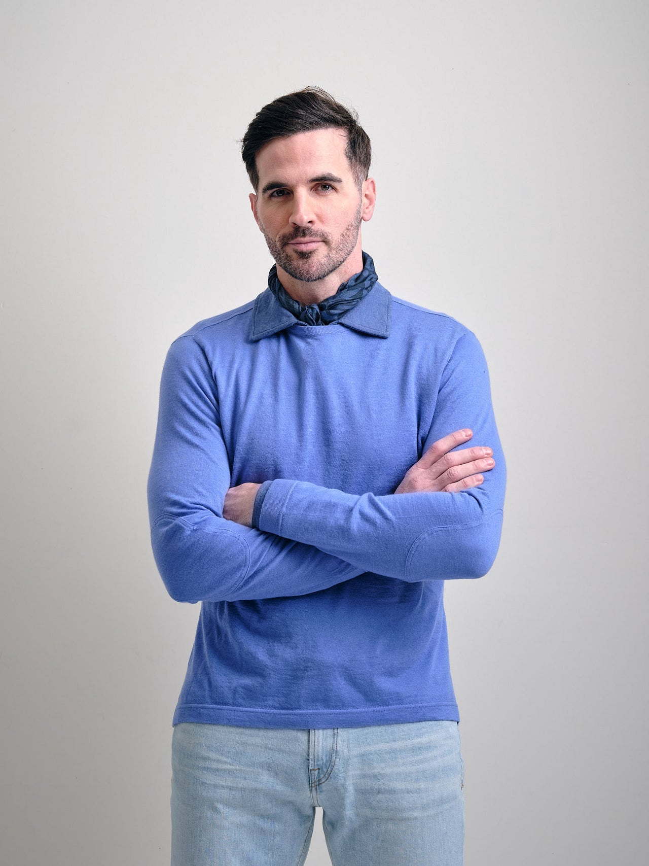 Fine Gauge Pure Cashmere Crewneck Long Sleeve Tee in Bright Blue by Left Coast Tee