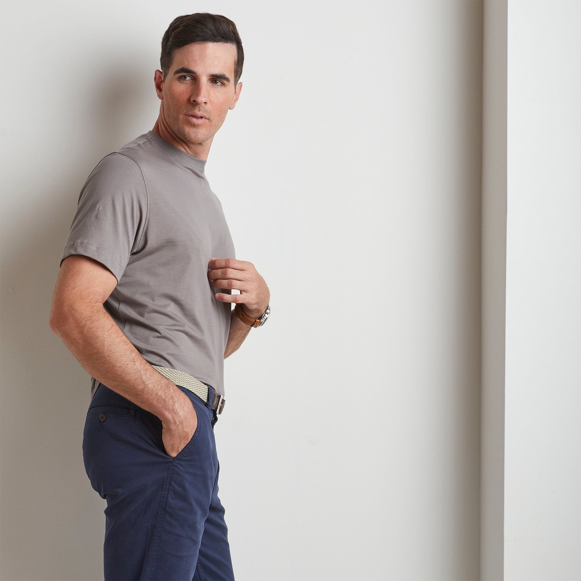 Crew Neck Peruvian Cotton Tee Shirt in Gray by Left Coast Tee