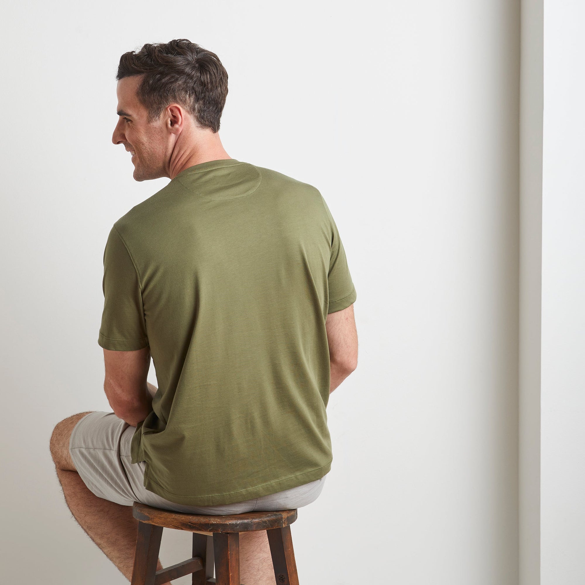 Crew Neck Peruvian Cotton Tee Shirt in Olive by Left Coast Tee